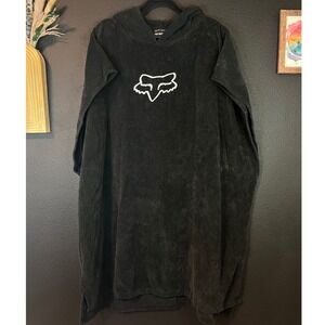 Fox Racing Black Hooded Poncho Oversized Hoodie Washed Cotton Logo Streetwear